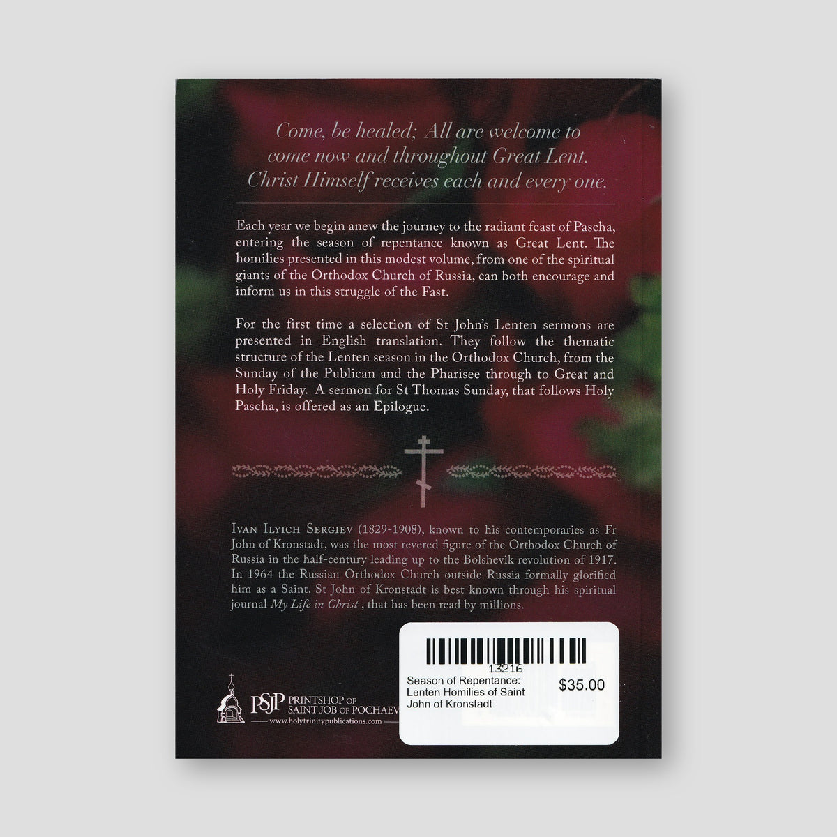 Season of Repentance: Lenten Homilies of Saint John of Kronstadt — back cover
