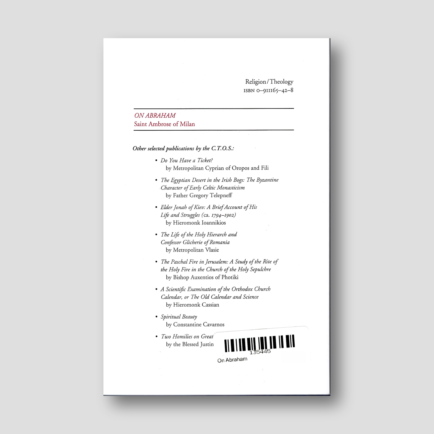 On Abraham — back cover