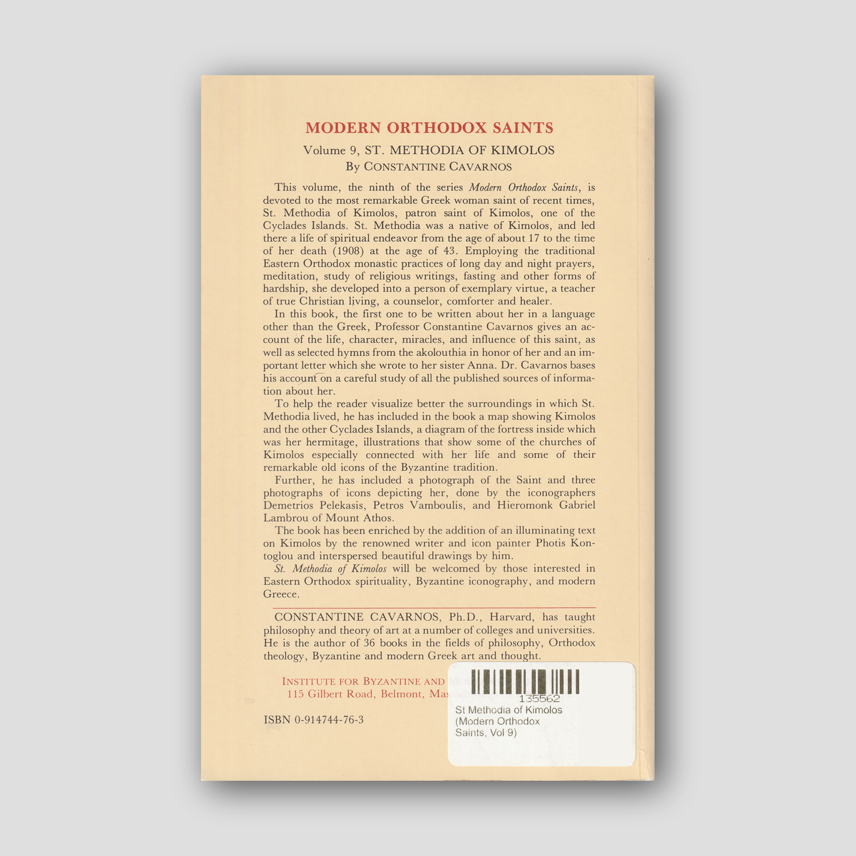 St Methodia of Kimolos (Modern Orthodox Saints, Vol 9) — back cover