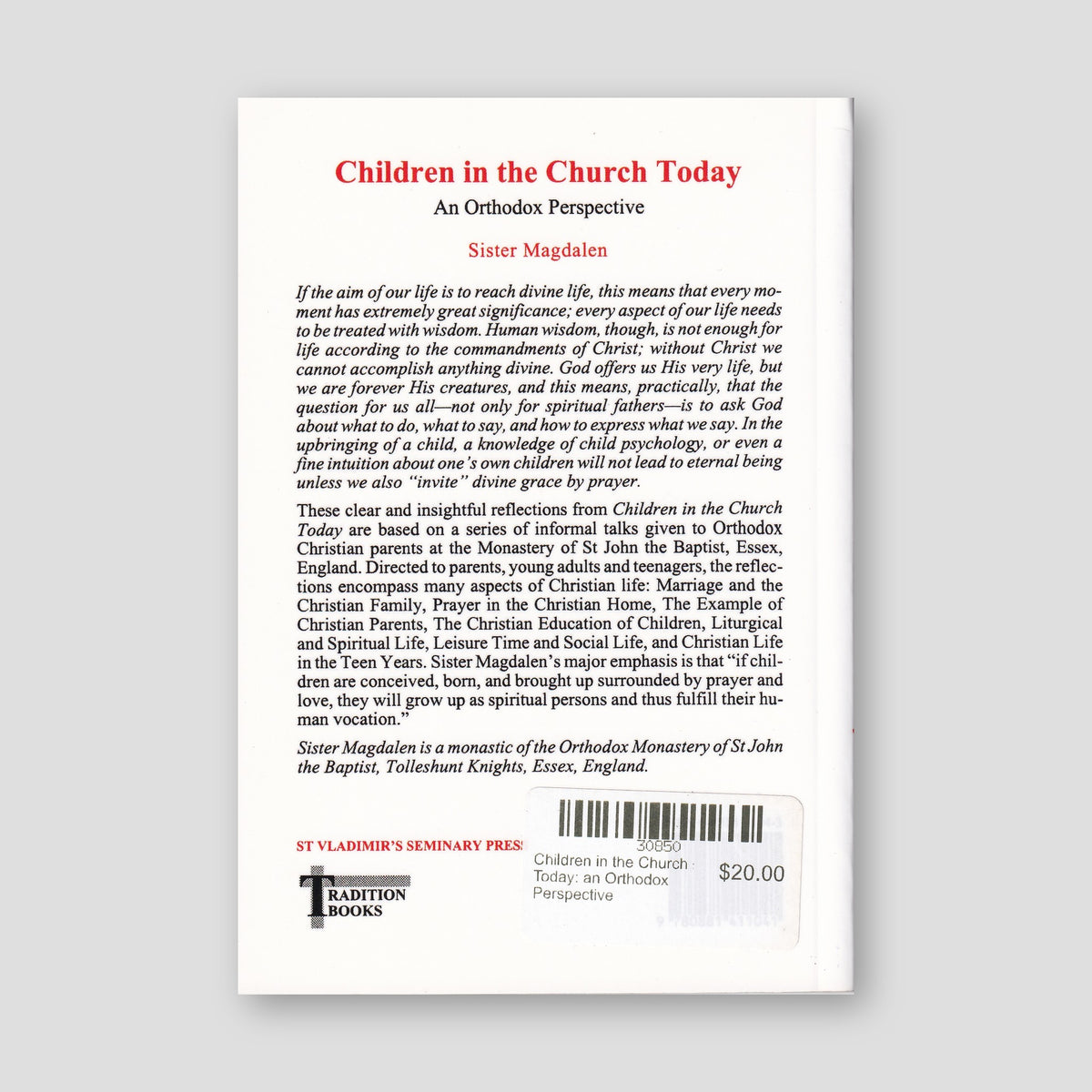 Children in the Church Today: an Orthodox Perspective — back cover