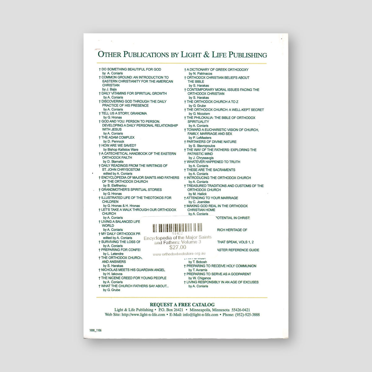 Encyclopedia of the Major Saints and Fathers: Volume 3 — back cover