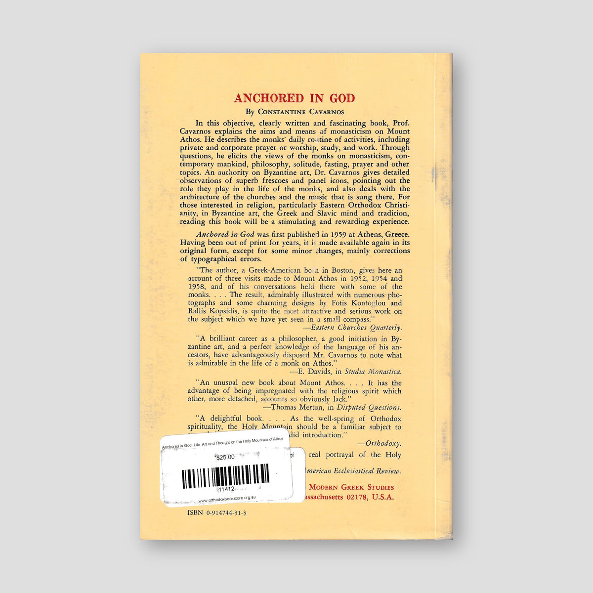 Anchored in God: Life, Art and Thought on the Holy Mountain of Athos — back cover