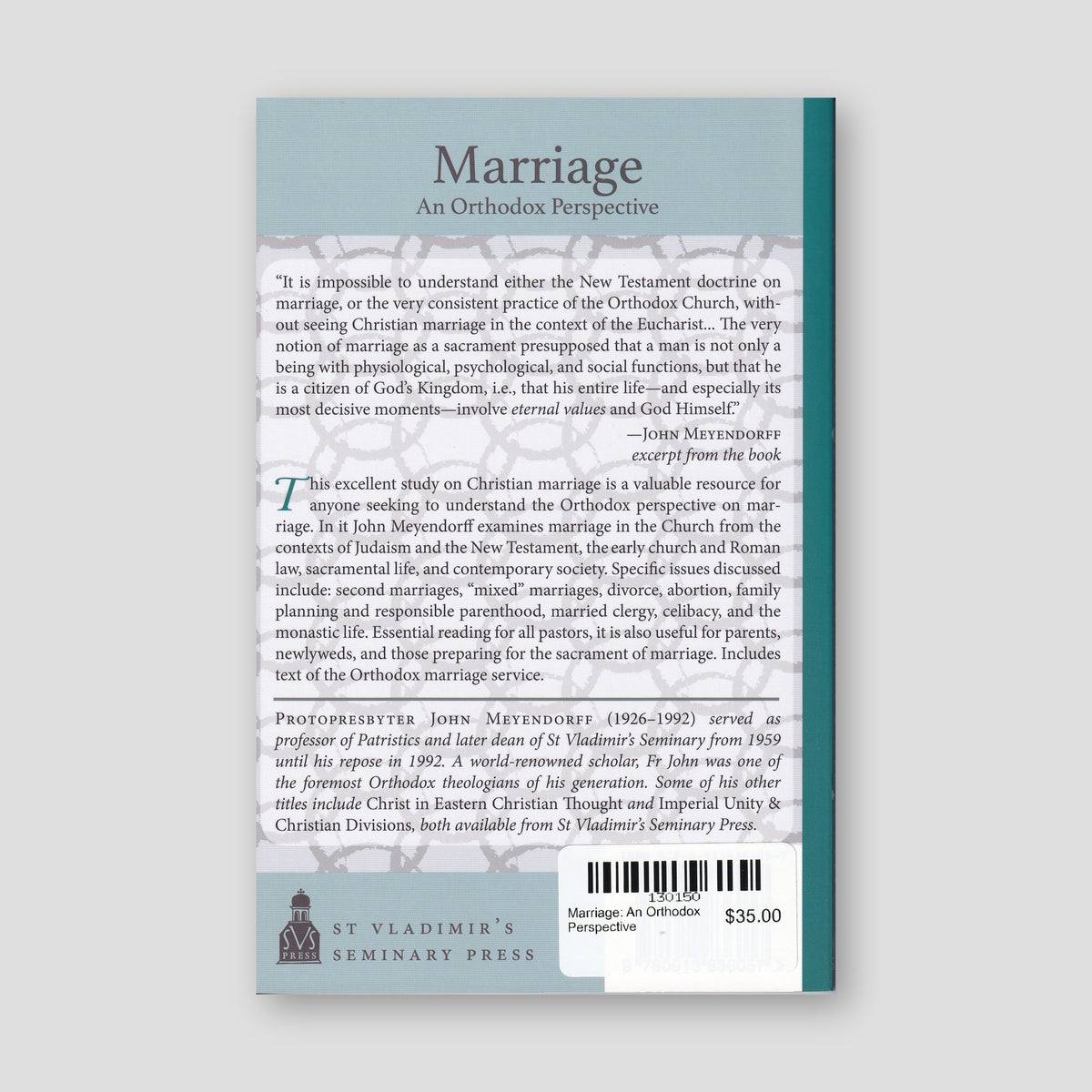 Marriage: An Orthodox Perspective — back cover
