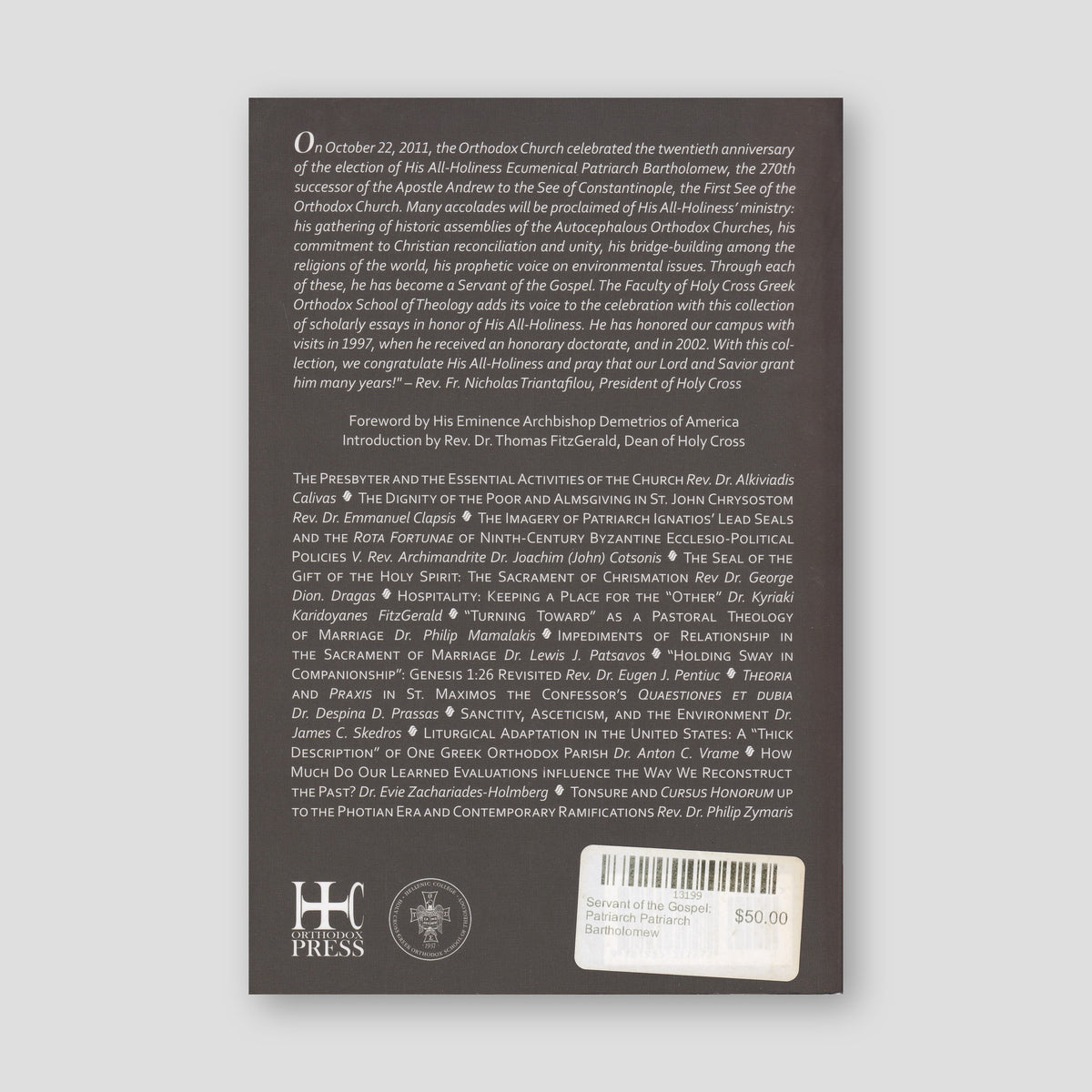 Servant of the Gospel: Patriarch Patriarch Bartholomew — back cover