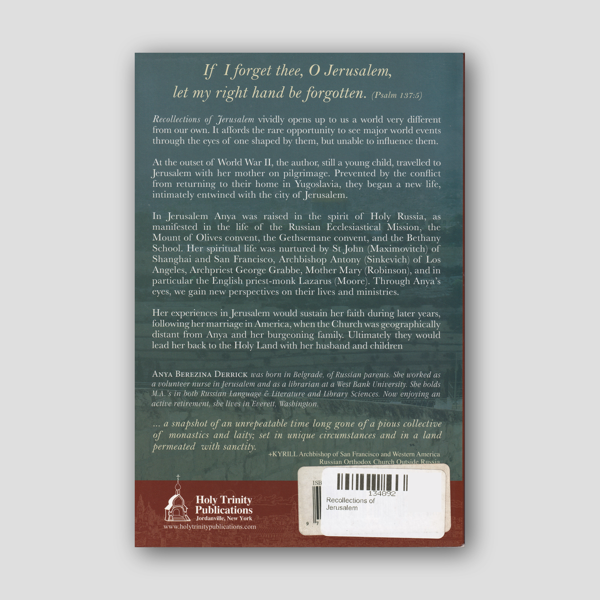 Recollections of Jerusalem — back cover