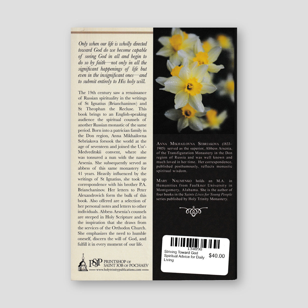 Striving Toward God Spiritual Advice for Daily Living — back cover