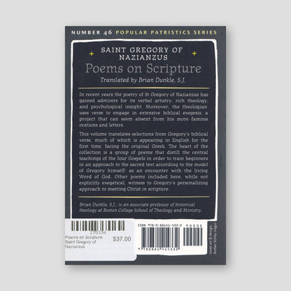 Poems on Scripture: Saint Gregory of Nazianzus — back cover
