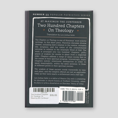 Two Hundred Chapters On Theology: St. Maximus the Confessor — back cover