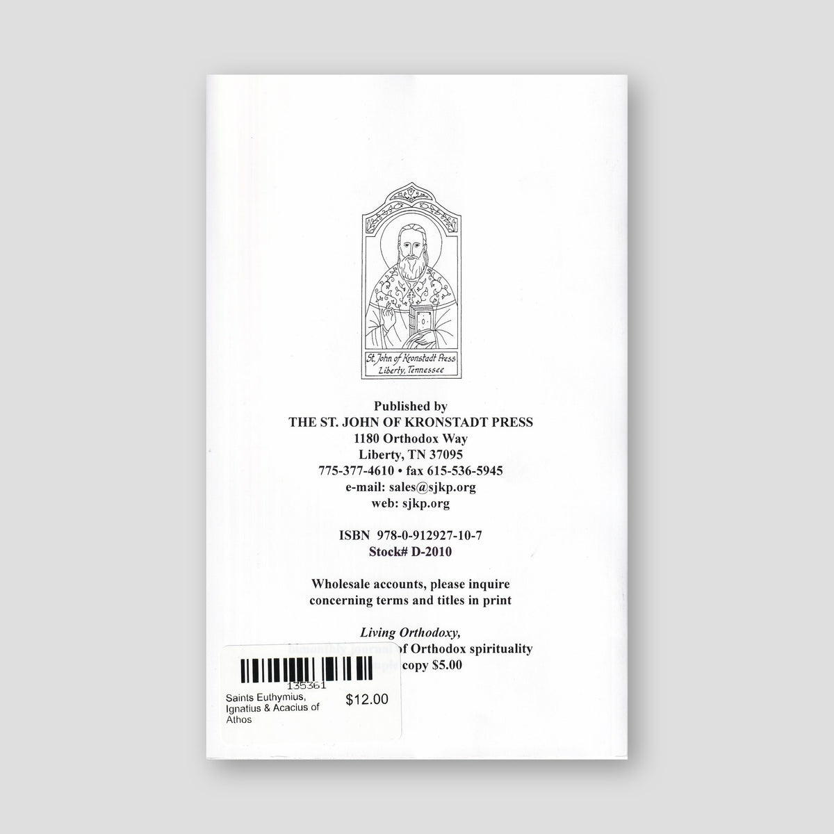 Saints Euthymius, Ignatius & Acacius of Athos — back cover