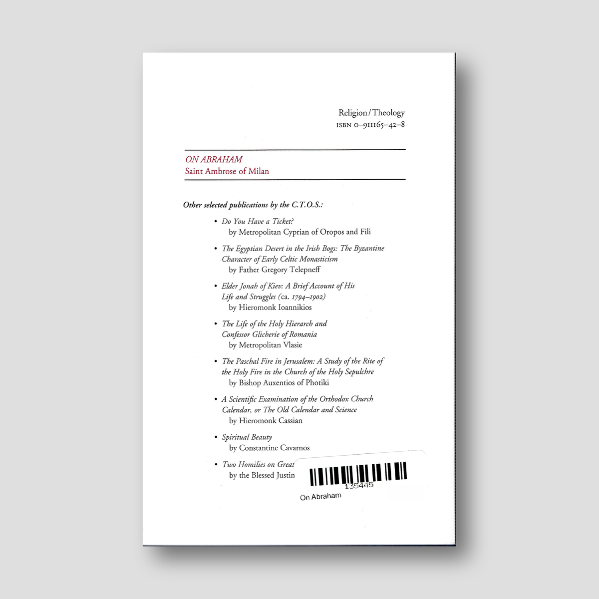 On Abraham — back cover