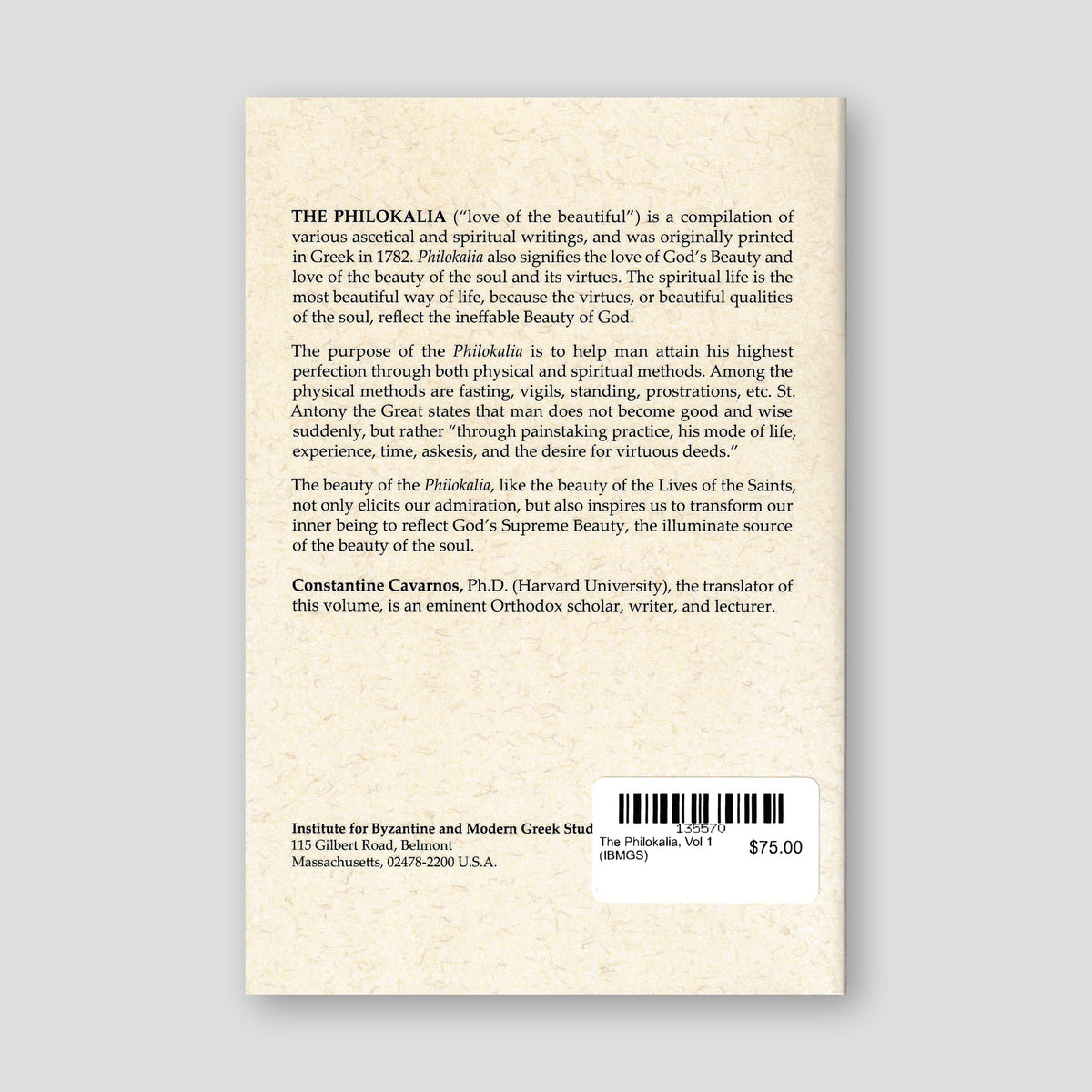 The Philokalia, Vol 1 (IBMGS) — back cover