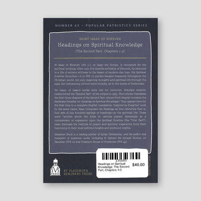 Headings on Spiritual Knowledge: The Second Part, Chapters 1-3 — back cover