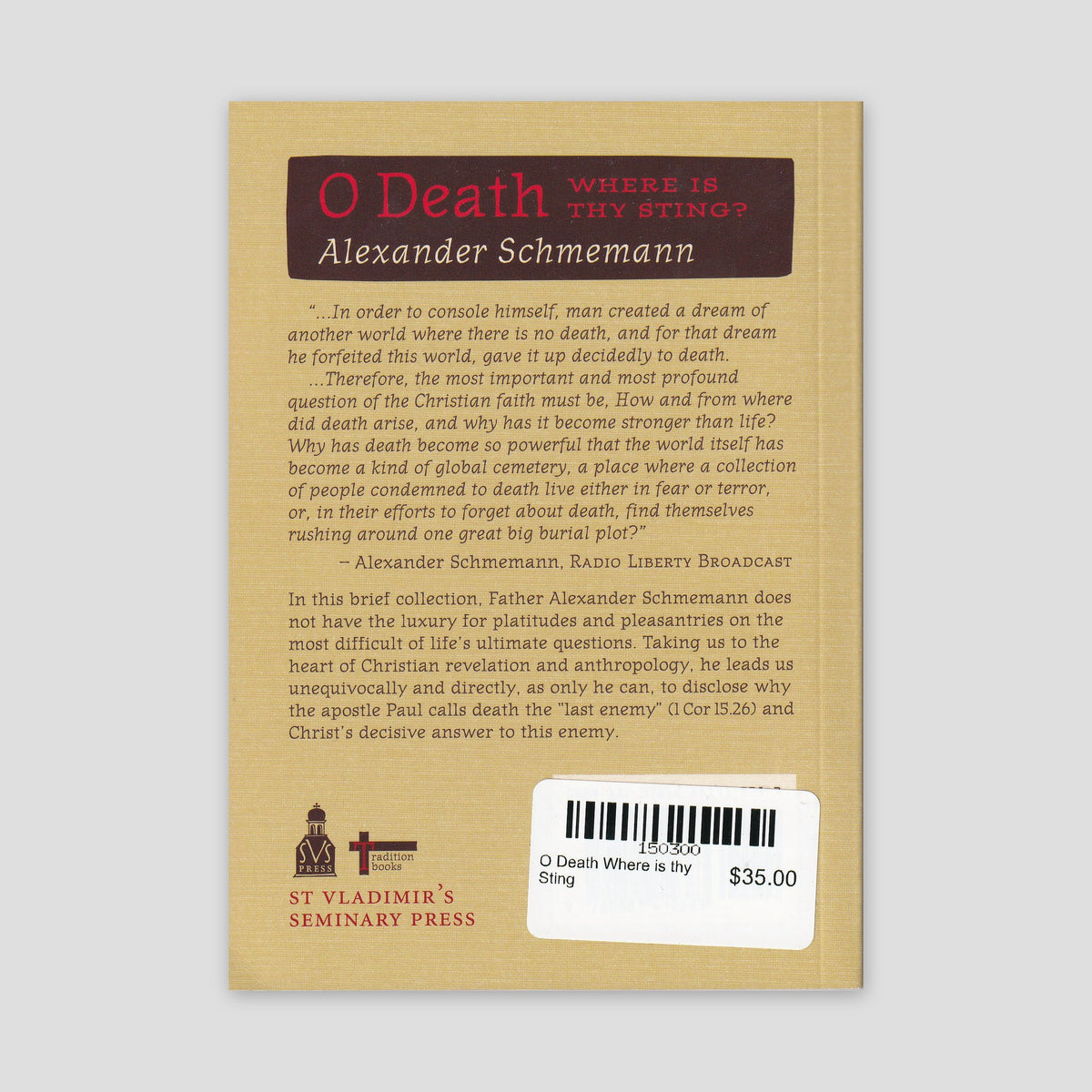 O Death Where is thy Sting — back cover