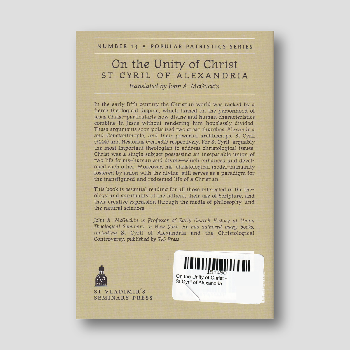 On the Unity of Christ - St Cyril of Alexandria — back cover