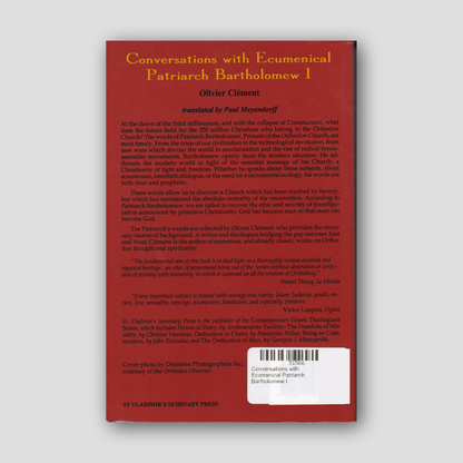 Conversations with Ecumenical Patriarch Bartholomew I — back cover