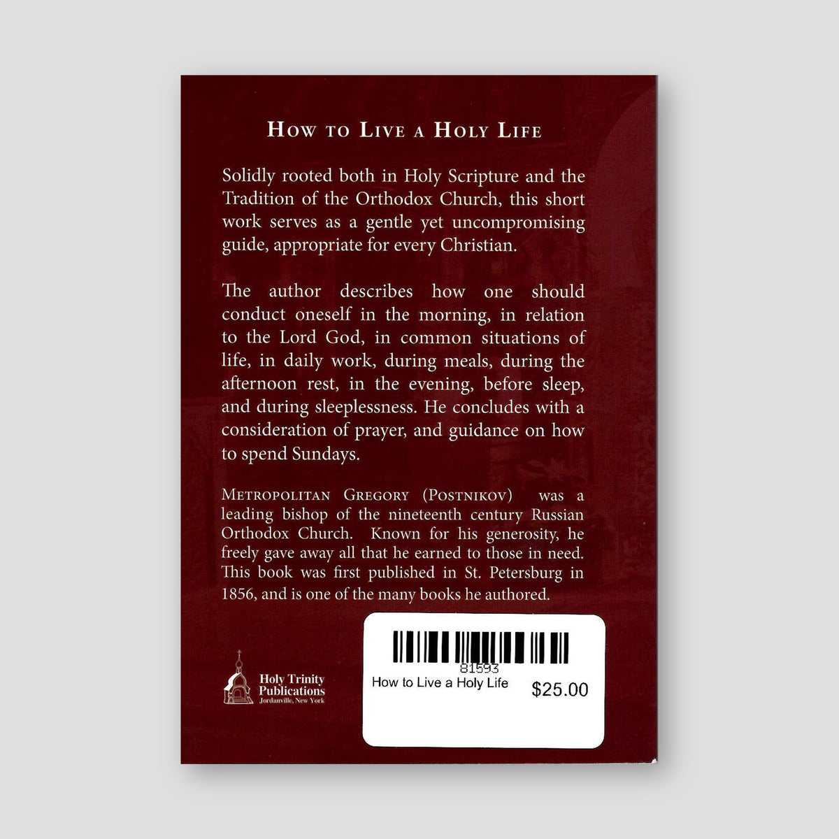 How to Live a Holy Life — back cover
